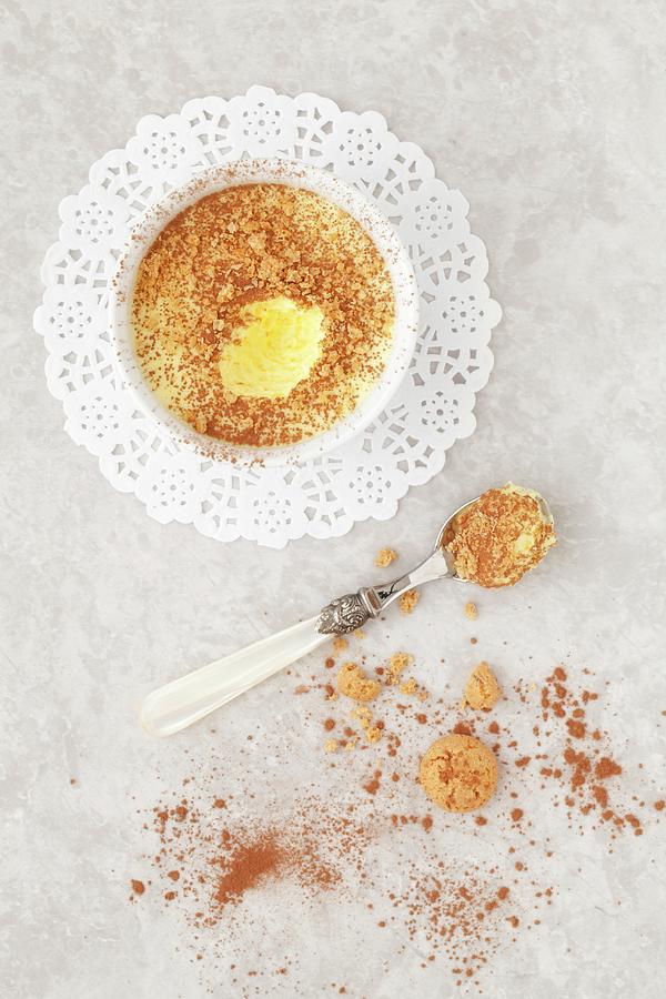 White Chocolate Mousse With Cocoa Powder And Amaretti Photograph by Jane Saunders