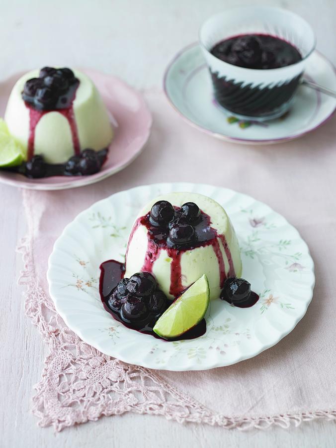 White Chocolate Panna Cotta With Blueberry And Lime Compote Photograph by Dan Jones