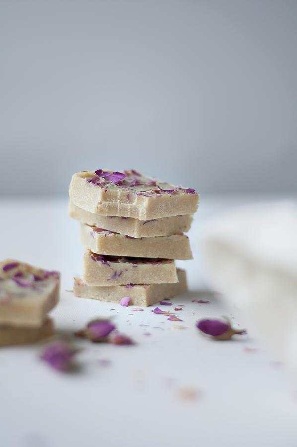 Candy Photograph - White Chocolate With Dried Rose Petals, Cashew Nuts, Organic Cocoa Butter, Honey, And Vanilla by Healthylauracom