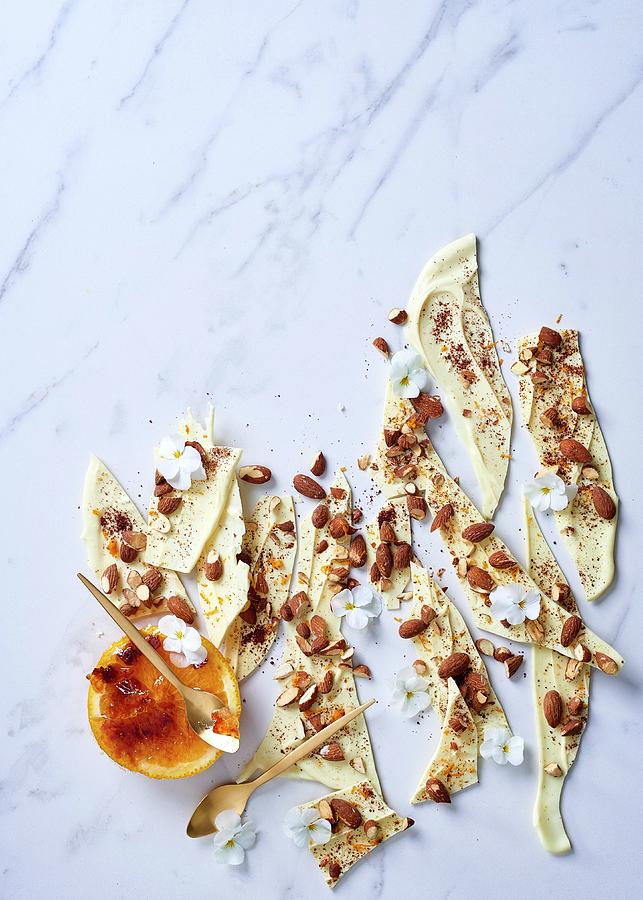 White Chocolate With Salted Almonds, Sumac And Orange Photograph by Great Stock!