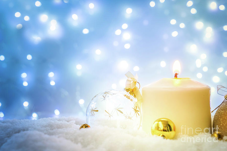 Candle In Snow Photograph