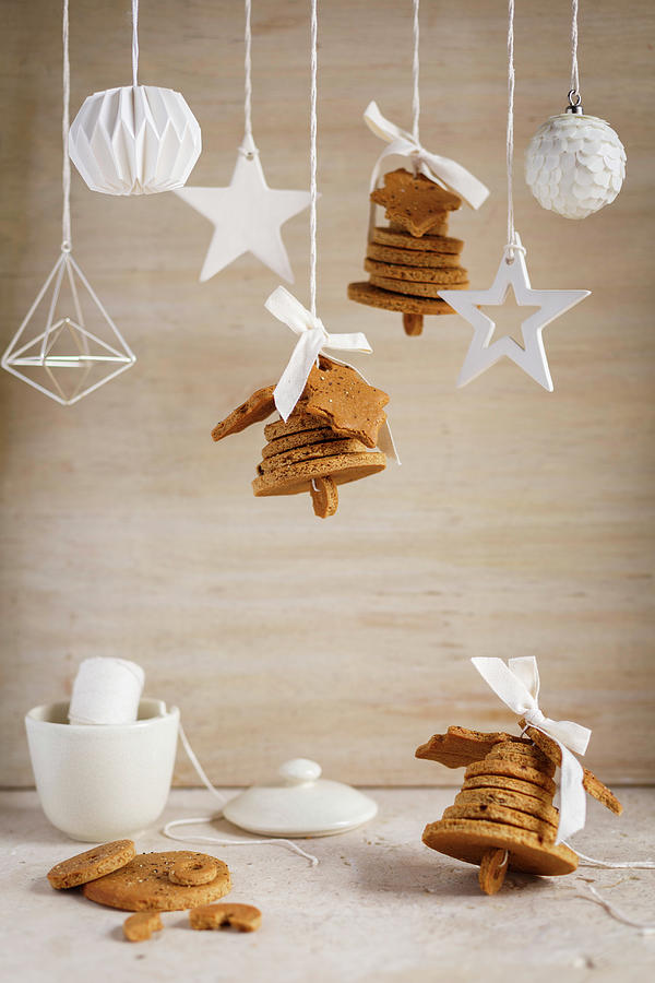 White Christmas Decorations And Gingerbread Bells Photograph by Great Stock!