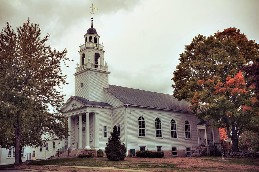 White Church in Fall - Hollis NH Photograph by Joann Vitali