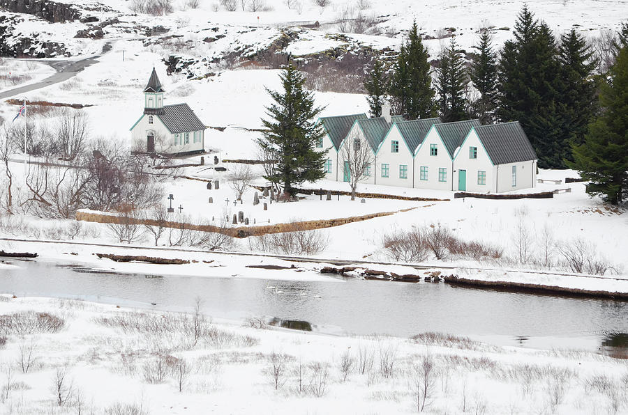 White Church Parliament Winter Scene Thingvellir National Park Iceland Photograph by Shawn OBrien