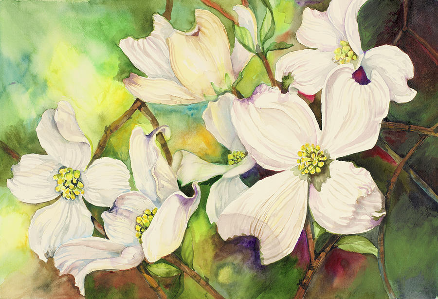 Flowers Still Life Painting - White Dogwood by Joanne Porter