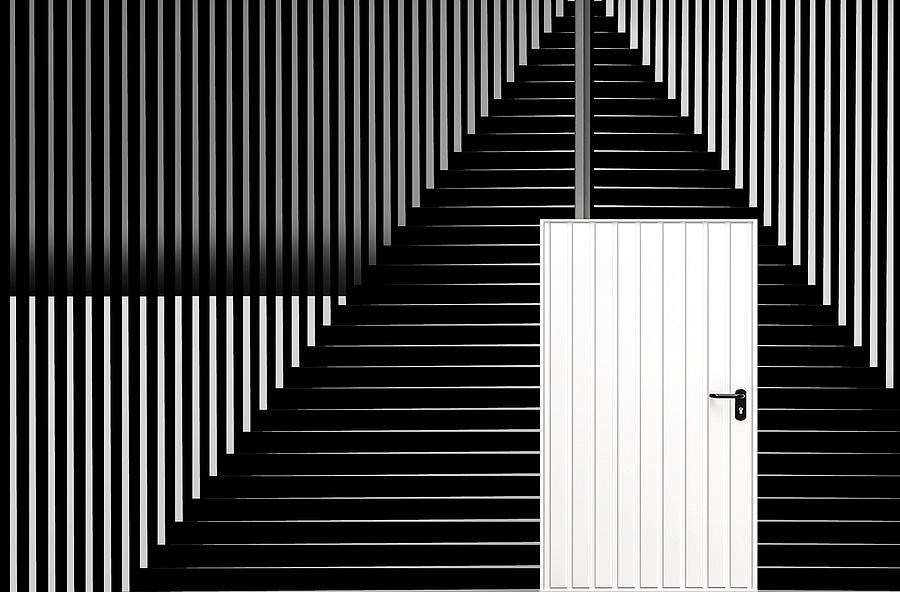 Black And White Photograph - White Door 03 by Ahmad Kaddourah
