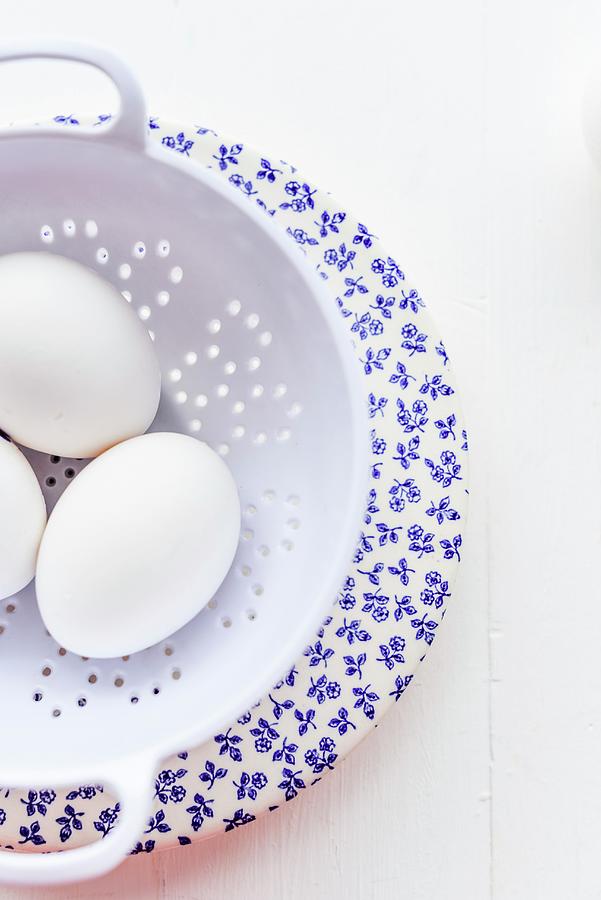 White Eggs In A Colander Photograph by Au Petit Gout Photography Llc