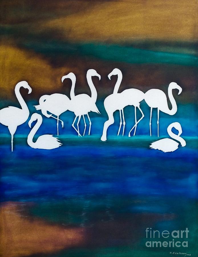 White Flamingoes Mixed Media by Natalia Wallwork