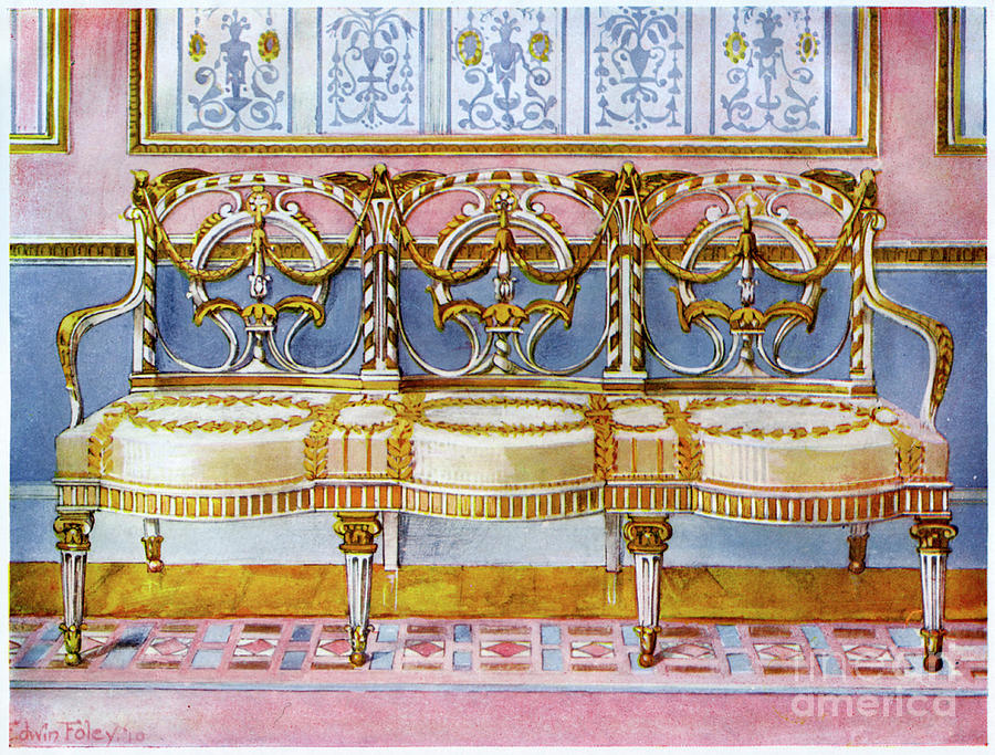 White Gilt And Painted Settee Drawing by Print Collector