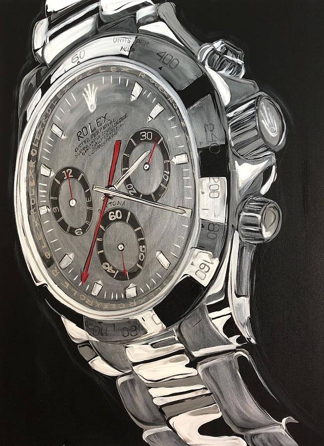 White Gold Daytona Rolex Watch Painting by Rob Bolanos