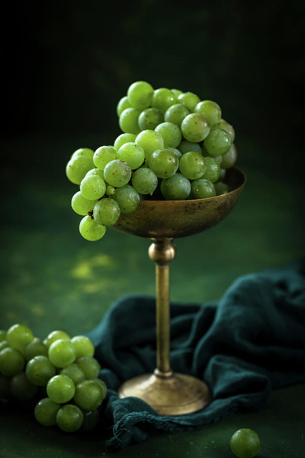 White Grapes In A Goblet Photograph by Anna Lukasiewicz