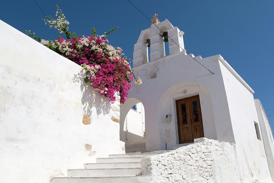 White Greek Church And Bougainvillea Photograph by Frankvandenbergh