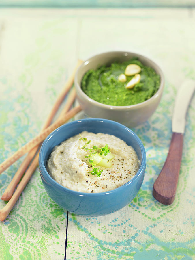 White Haricot Bean,mushroom And Almond Or Spinach Spreads Photograph by Lawton