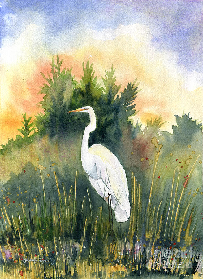 White Heron  Painting by Melly Terpening