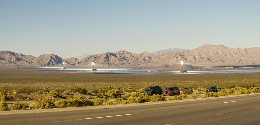 White Hot Mojave Desert Solar Power Towers Photograph by Alex Grichenko