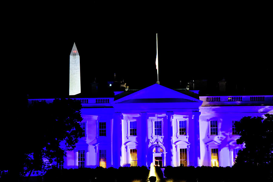 Washington D.c. Photograph - White House Lit Up Blue  by Edward Garey