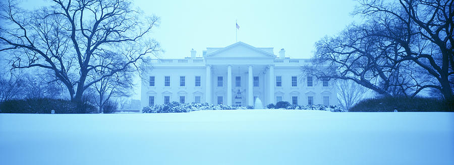 Capitol Building Photograph - White House With Snow At Dusk by Panoramic Images