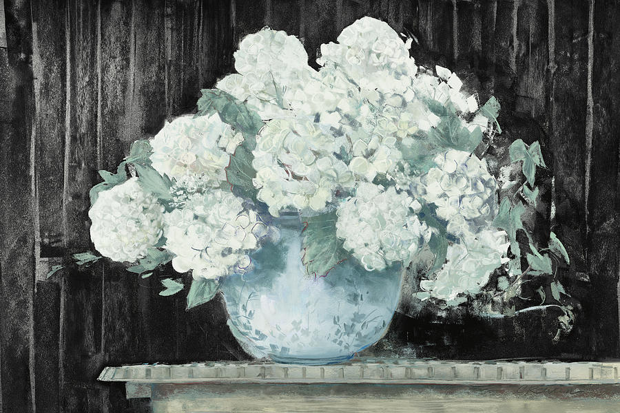 Flower Painting - White Hydrangea On Black Crop by Carol Rowan