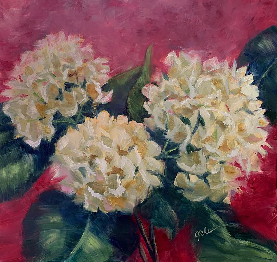 White Hydrangeas Painting by Jan Chesler