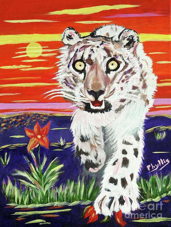 White Leopard And Flower Painting