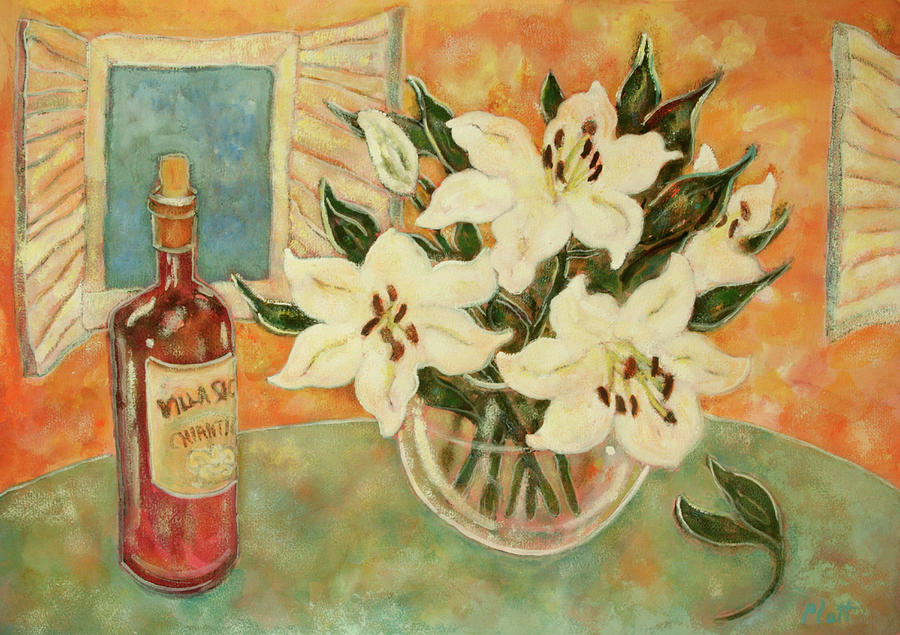 White Lilies And Wine Painting by Lorraine Platt