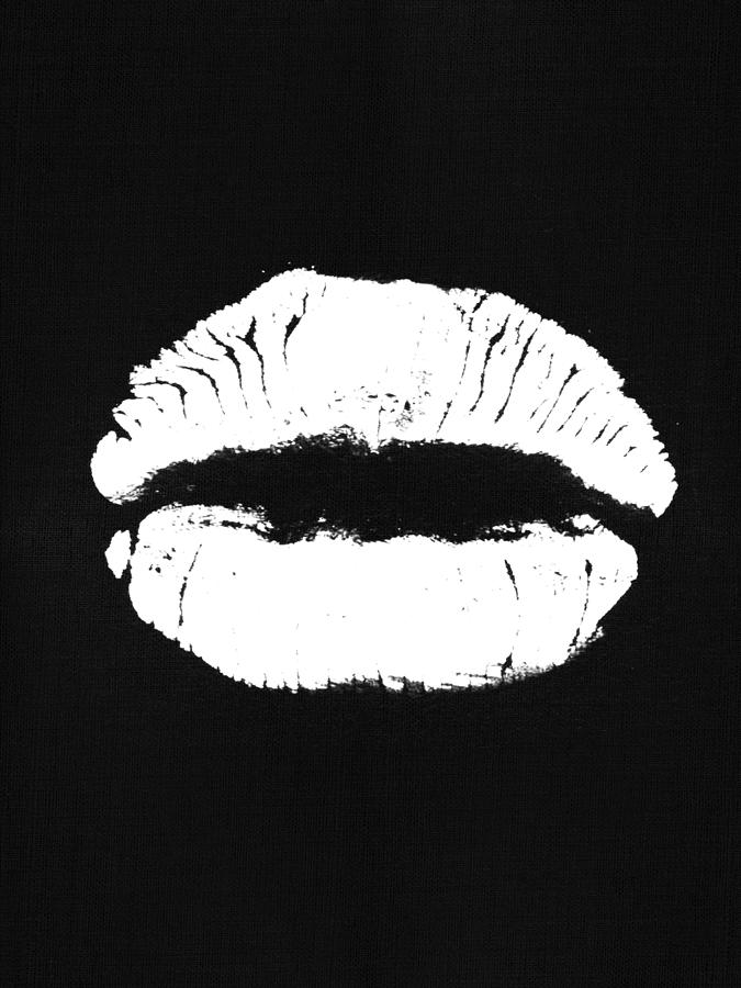 Black And White Mixed Media - White Lips Print  by Naxart Studio