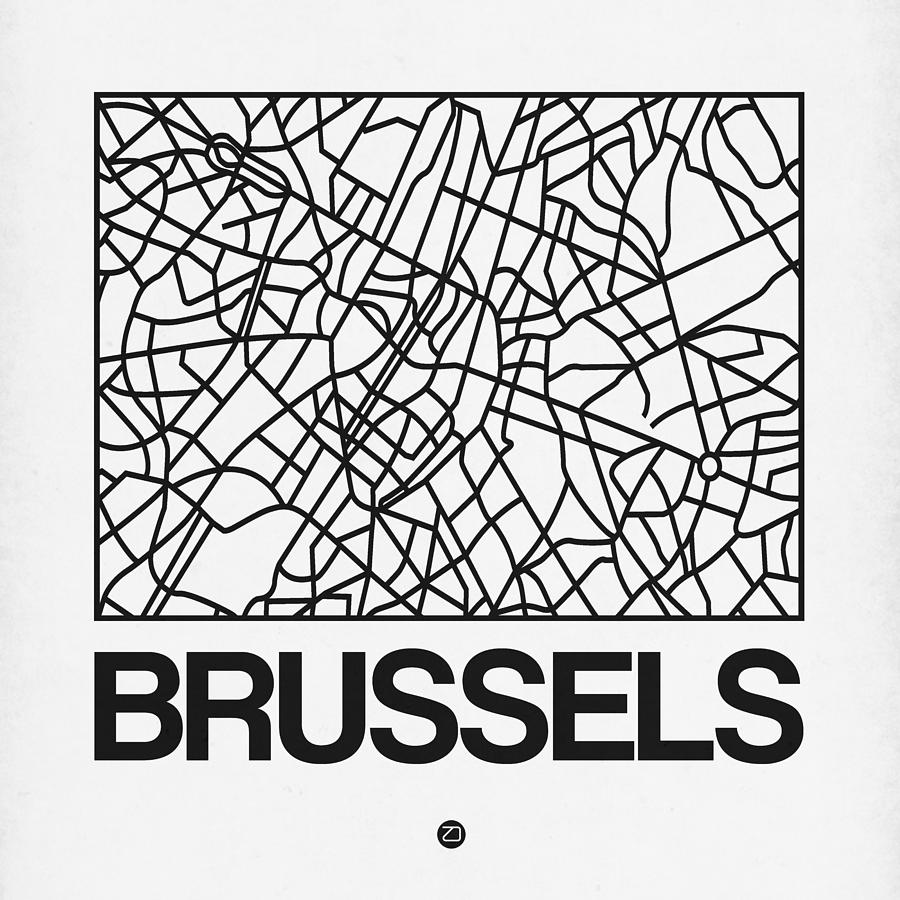 Map Digital Art - White Map of Brussels by Naxart Studio