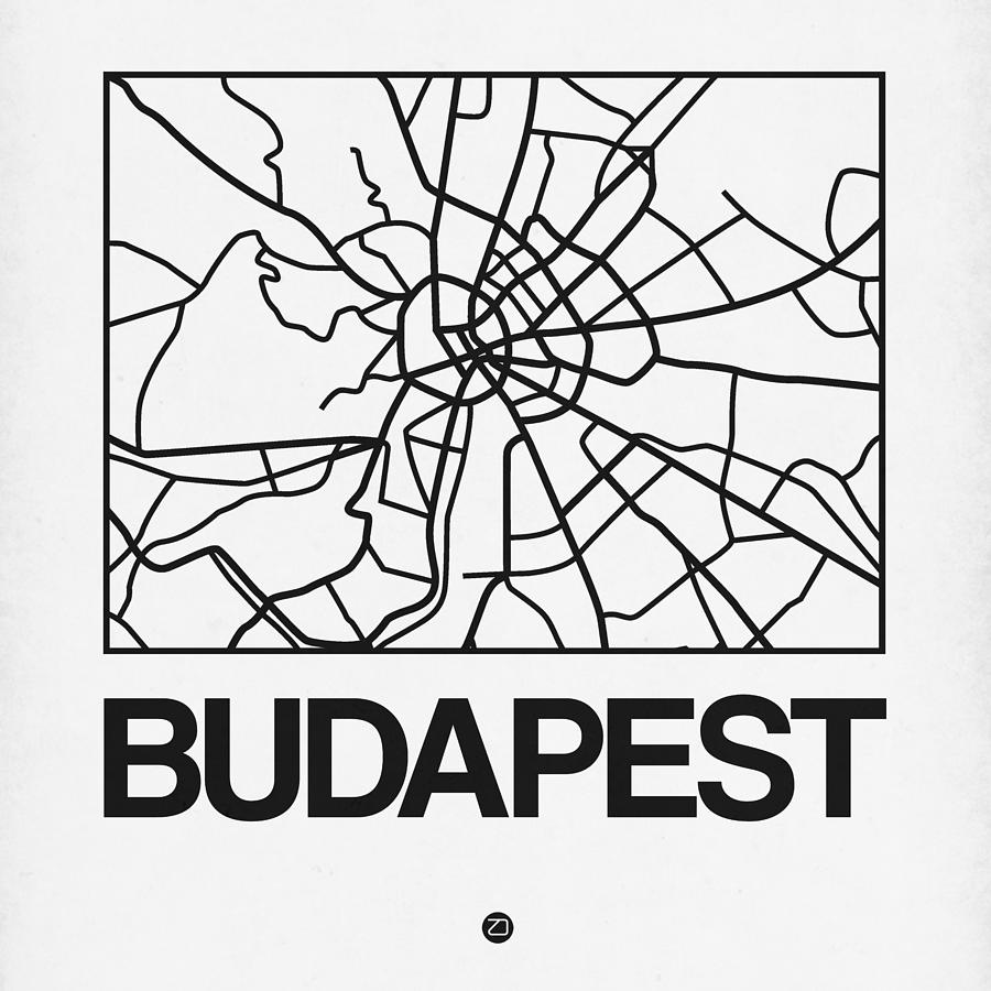 Map Digital Art - White Map of Budapest by Naxart Studio