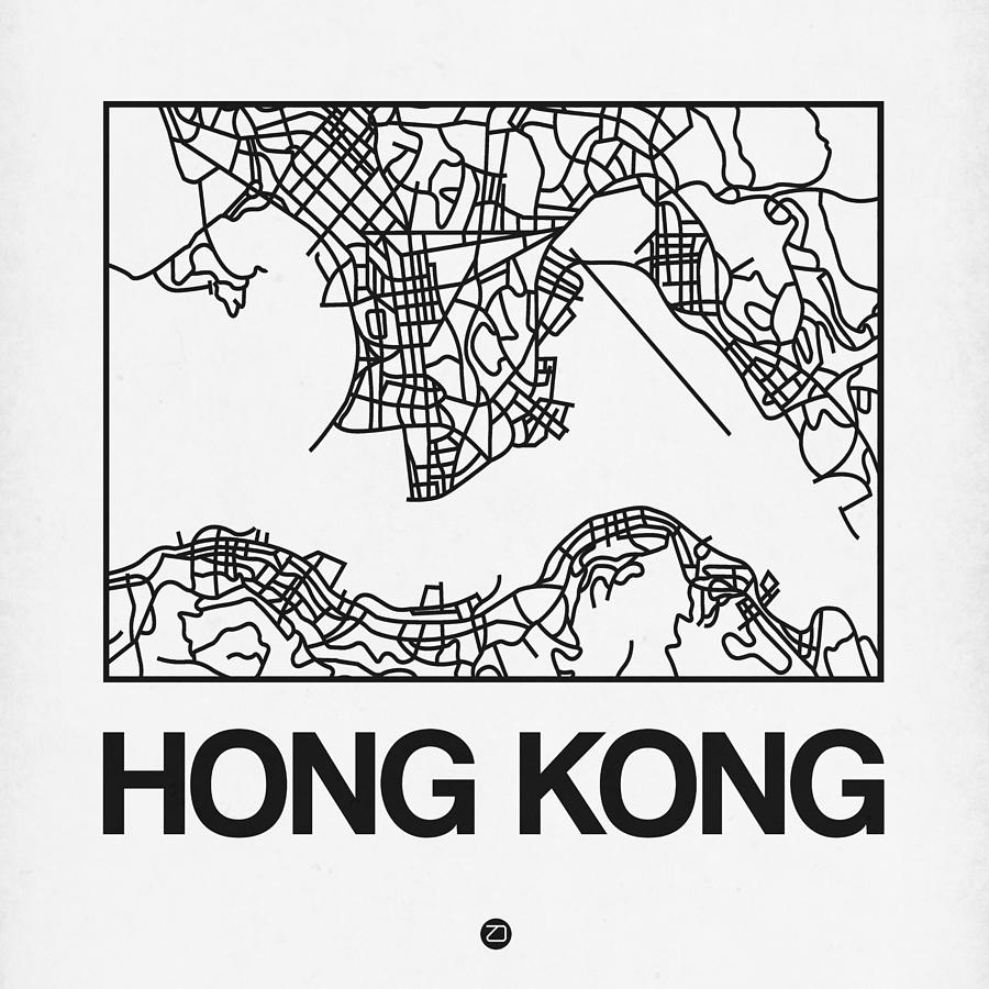 Hong Kong Digital Art - White Map of Hong Kong by Naxart Studio