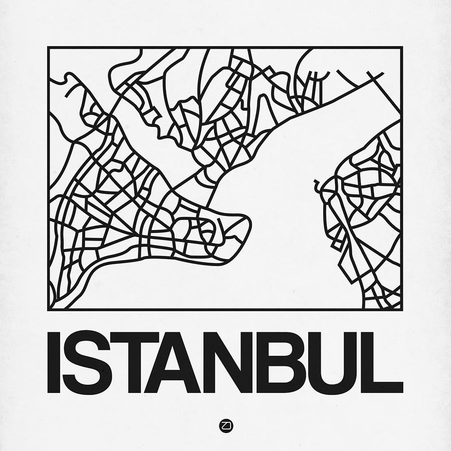 Turkey Digital Art - White Map of Istanbul by Naxart Studio