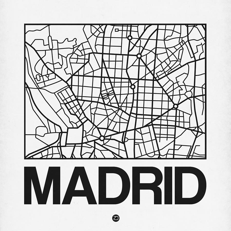 Map Digital Art - White Map of Madrid by Naxart Studio