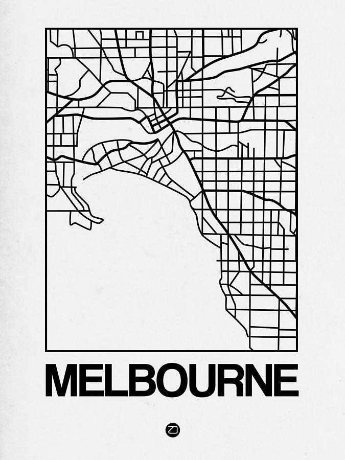 Map Digital Art - White Map of Melbourne by Naxart Studio
