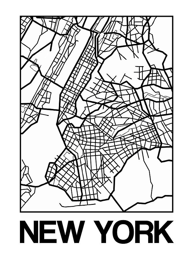 White Map Of New York Digital Art By Naxart Studio - Pixels