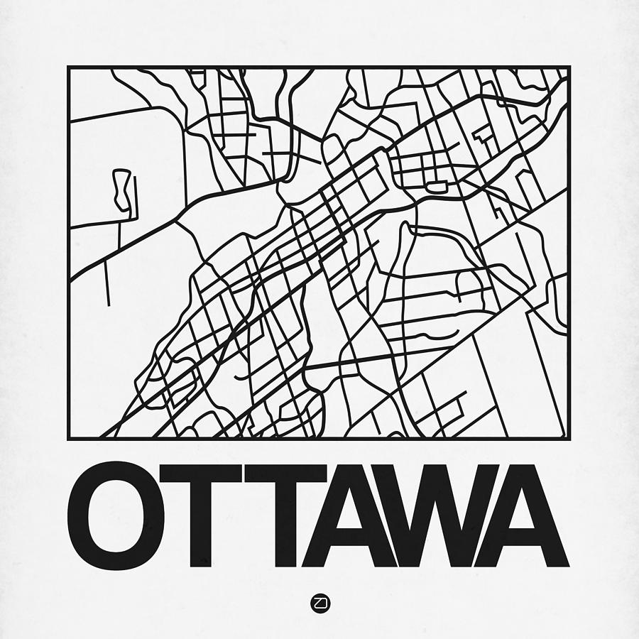 European Cities Digital Art - White Map of Ottawa by Naxart Studio