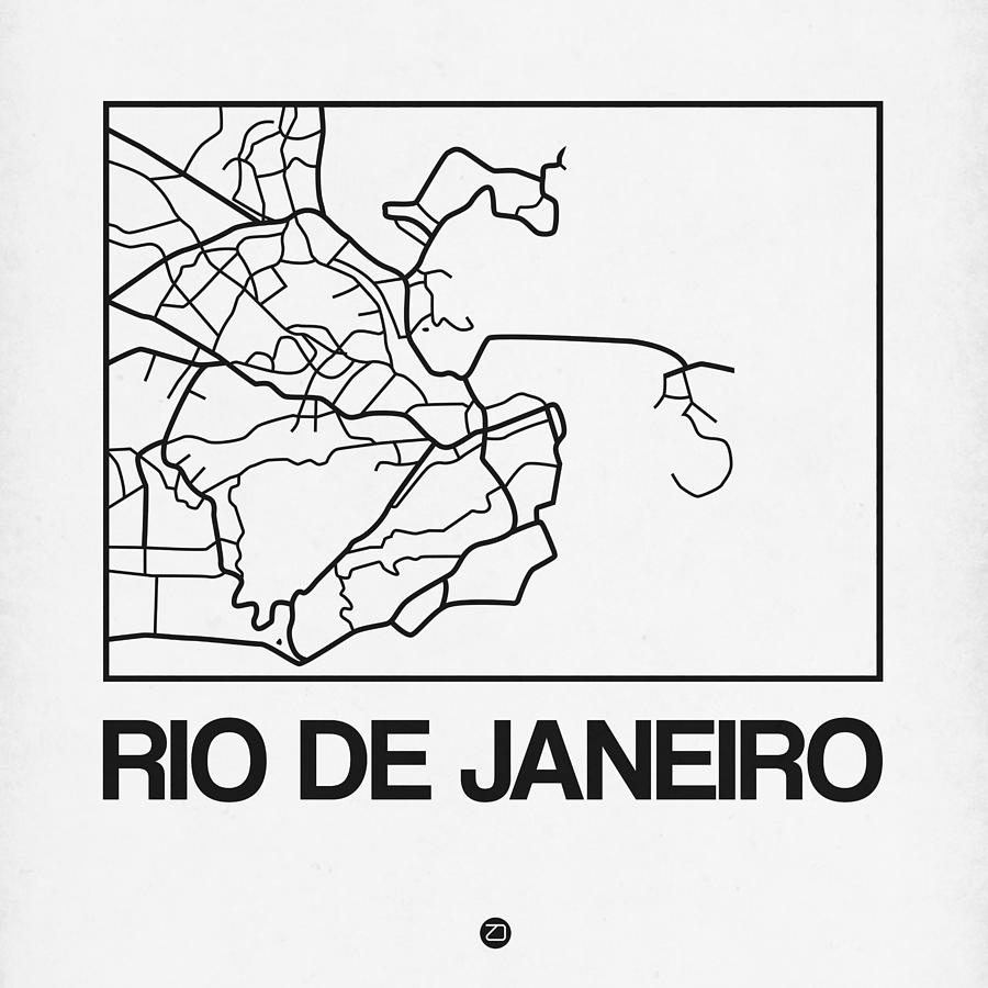 Map Digital Art - White Map of Rio De Janeiro by Naxart Studio