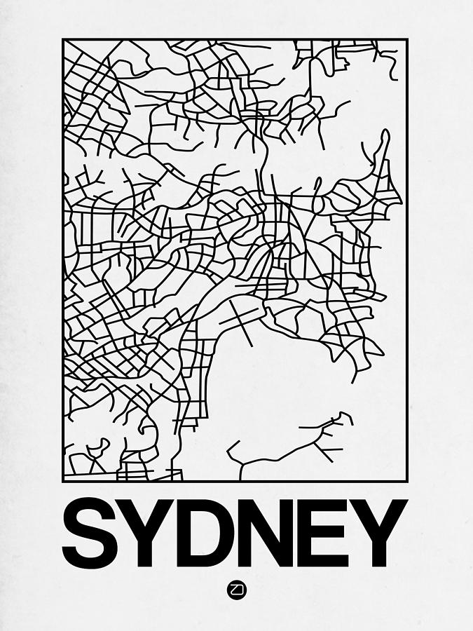 Map Digital Art - White Map of Sydney by Naxart Studio