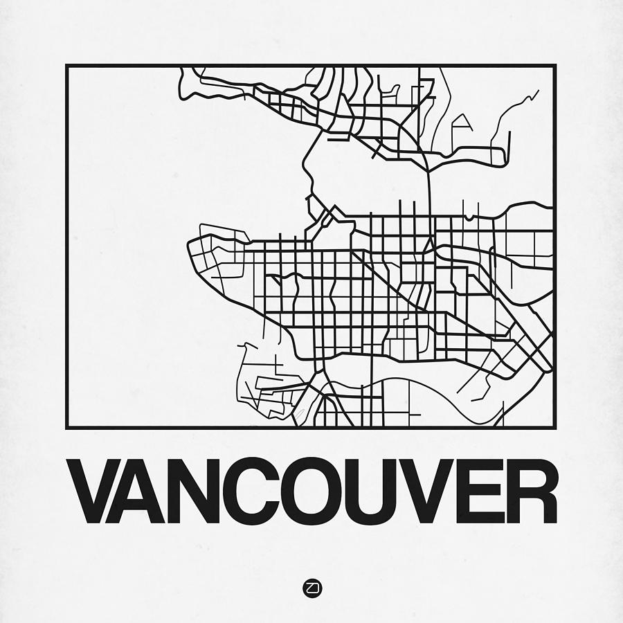 Map Digital Art - White Map of Vancouver by Naxart Studio