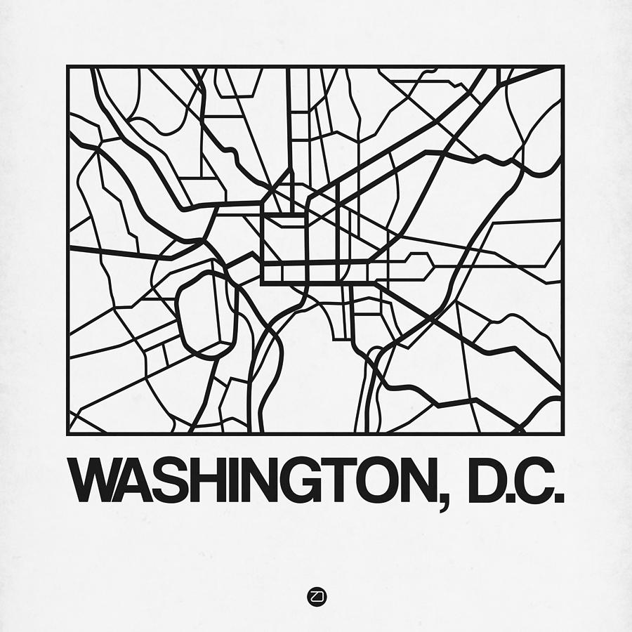 Map Digital Art - White Map of Washington, D.C. by Naxart Studio