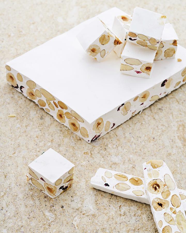 White Nougat With Nuts On A Stone Background Photograph by Rodion Kovenkin
