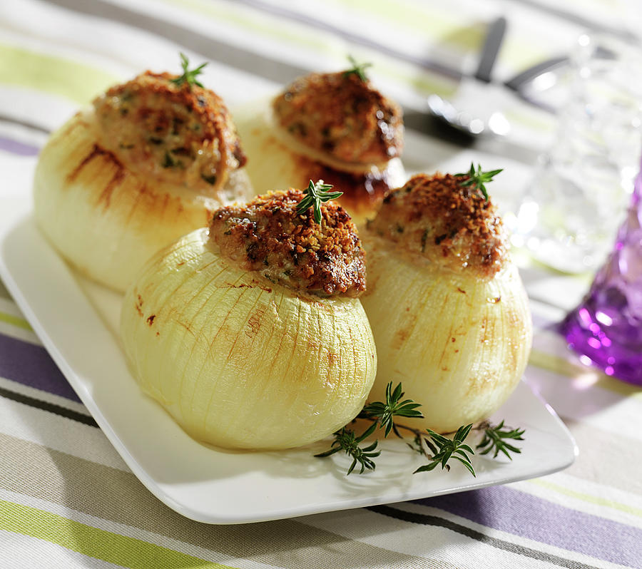 White Onions Stuffed With Sausage Meat Photograph by Bertram