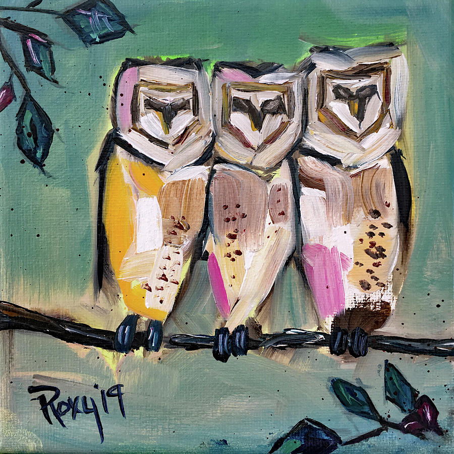 White Owls Painting by Roxy Rich