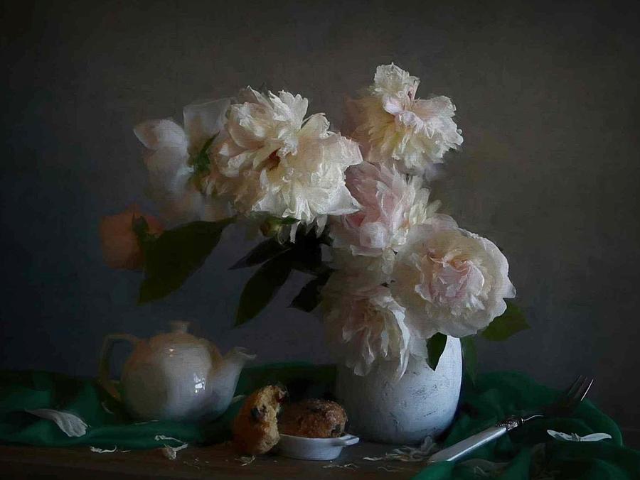 Flower Photograph - White Peonies by Fangping Zhou