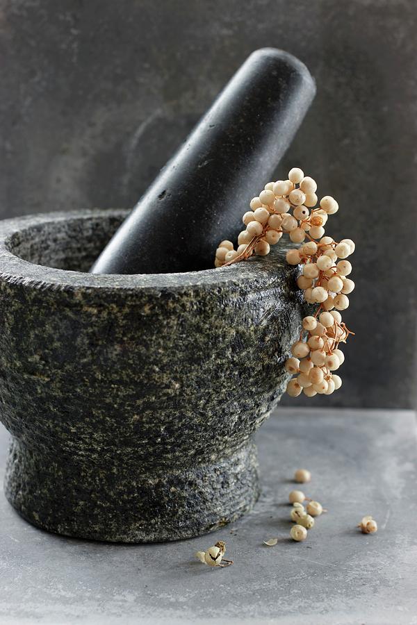 White Pepper In A Mortar Photograph by Petr Gross