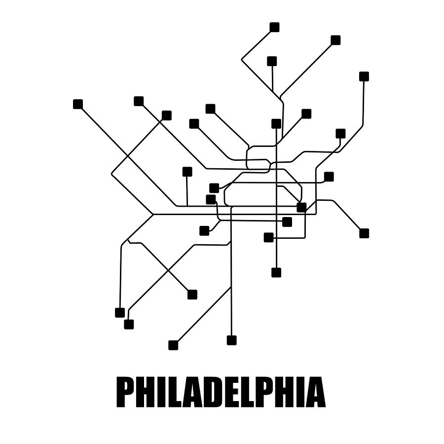 White Philadelphia Subway Map Digital Art by Naxart Studio