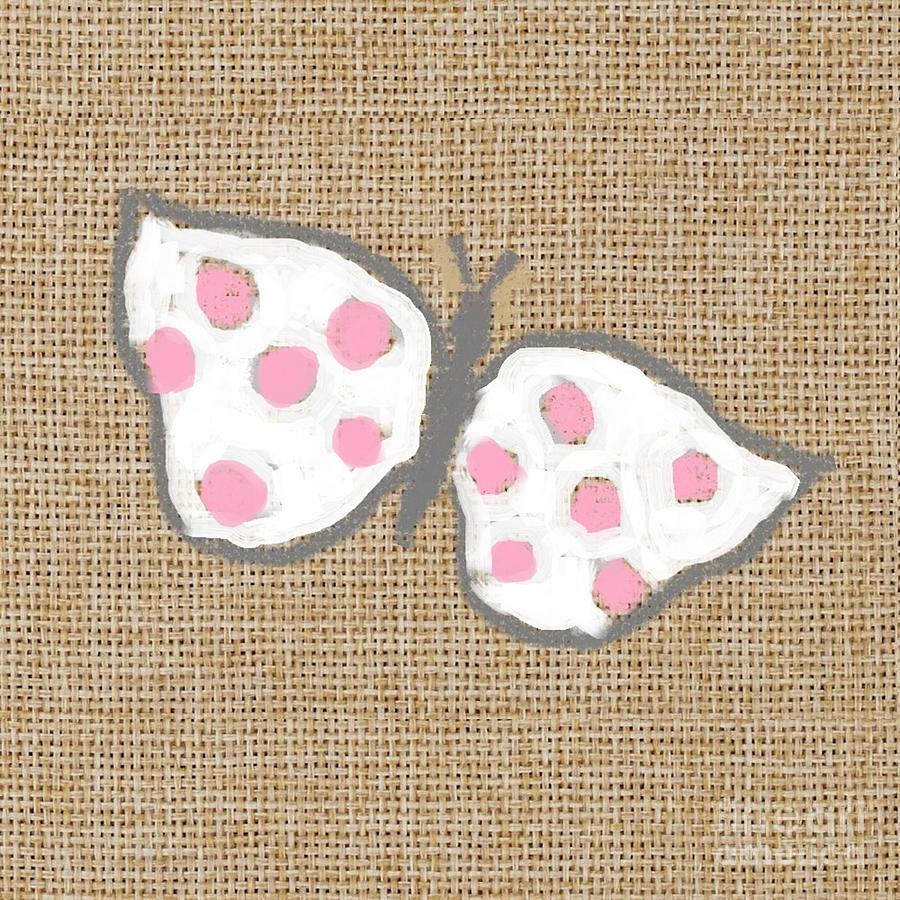 White Pink Dotted Butterfly Painting by Vesna Antic