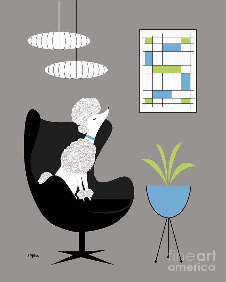 White Poodle in Black Egg chair Digital Art by Donna Mibus