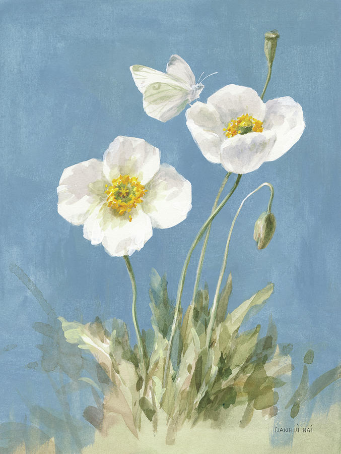 Butterfly Painting - White Poppies I by Danhui Nai