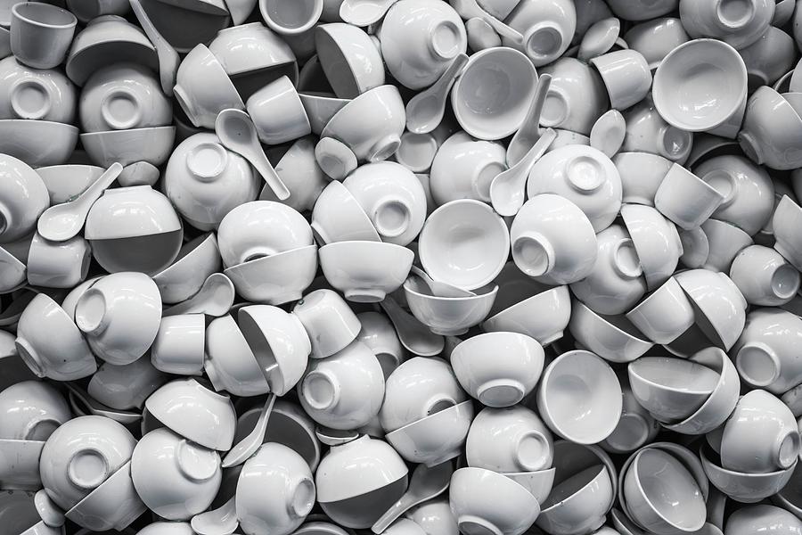 White Porcelain Cups, Soup Bowls And Spoons Photograph by Alena Haurylik