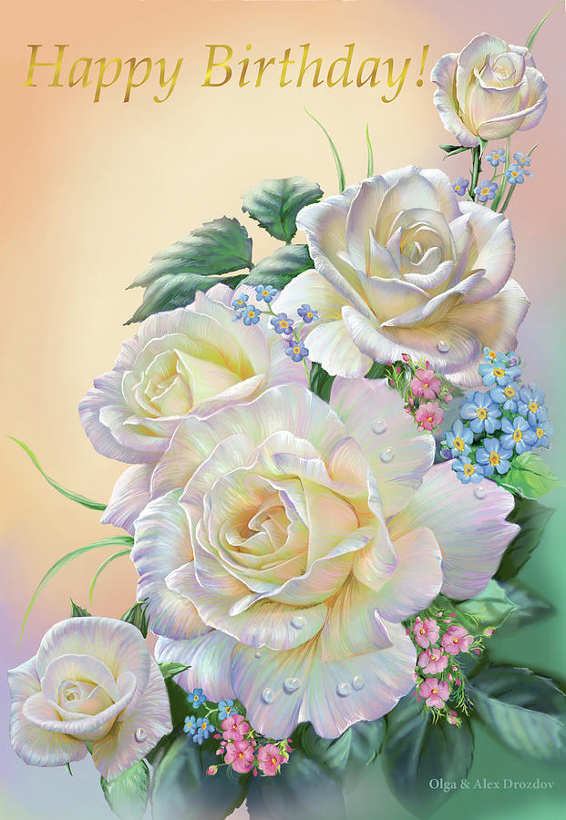 White Roses Digital Art by Olga And Alexey Drozdov