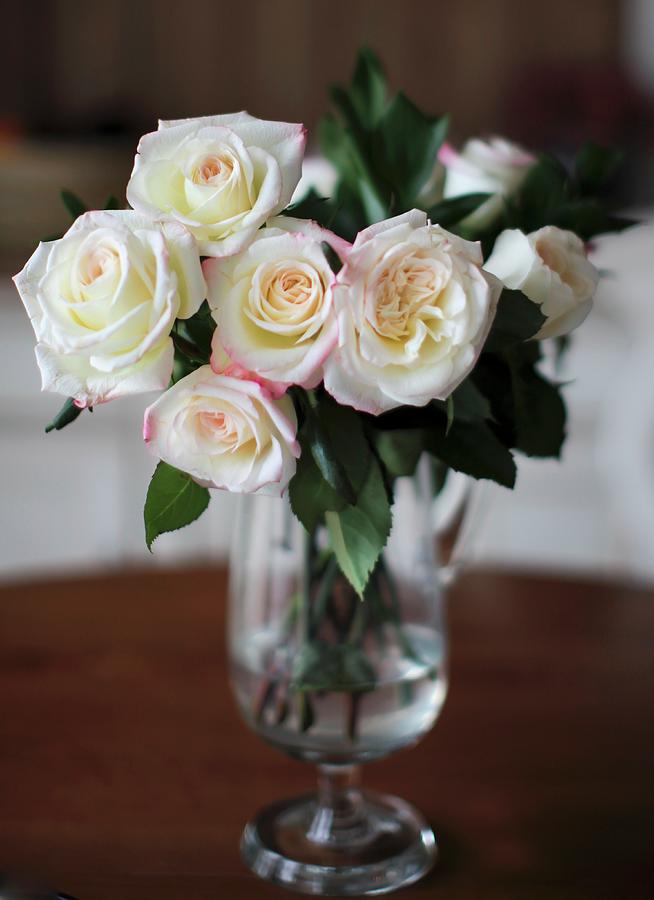 White Roses On A Table Photograph by Yelena Strokin